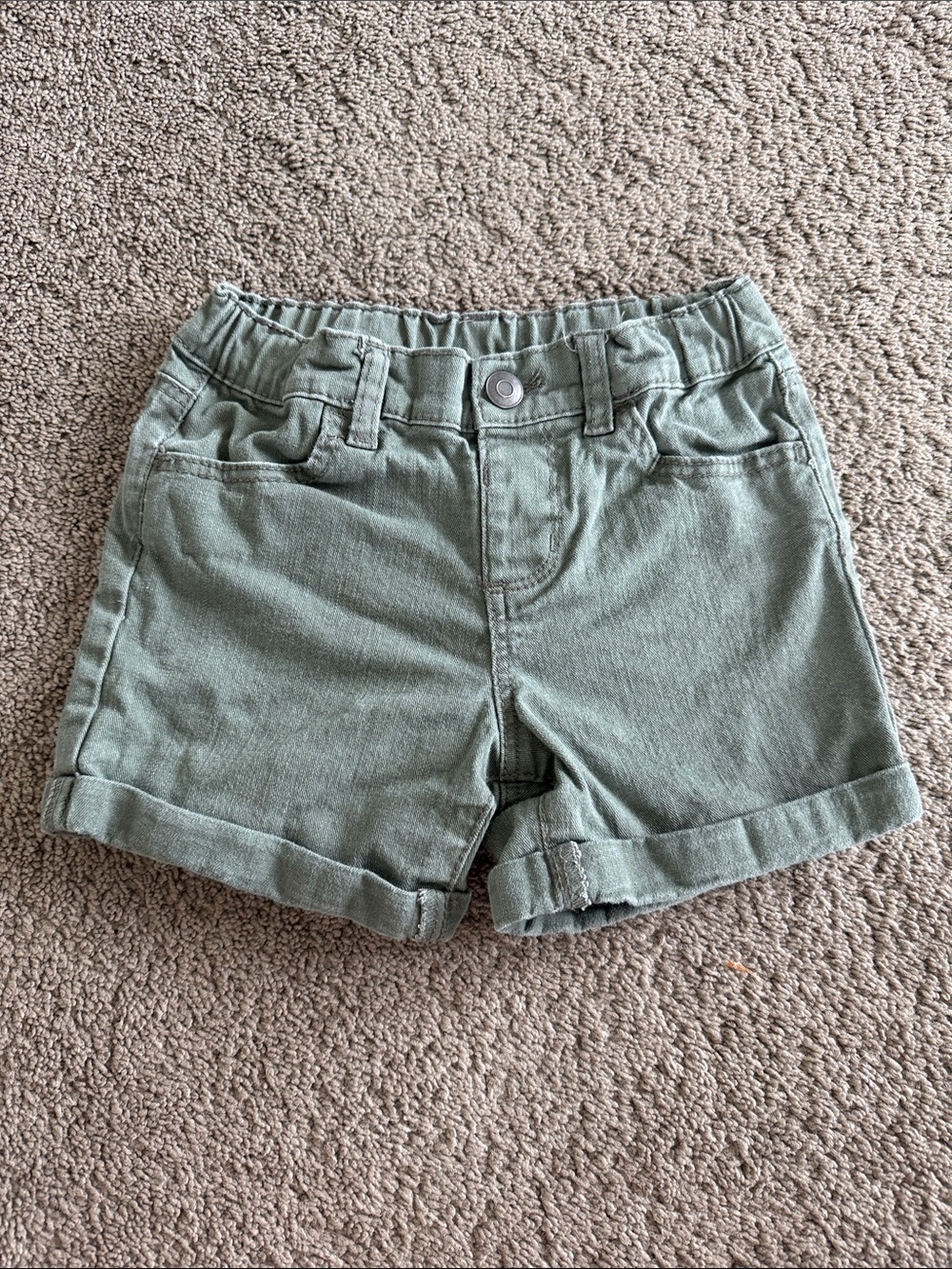 Girls Olive Green Rolled-Hem Shorts with Elastic Waist
